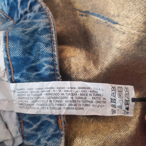 ☆ Zara Z1975 High Rise Gold Metallic Denim Midi Skirt Size Small - Picture 5 of 10